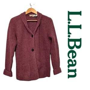 VTG L.L. Bean 100% Wool Cardigan Sweater Purple Mauve Pockets Chunky Women’s S/M
